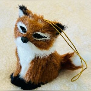 Fox Christmas Ornament Faux Fur White Chest & Tail Tip